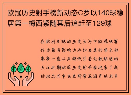 欧冠历史射手榜新动态C罗以140球稳居第一梅西紧随其后追赶至129球